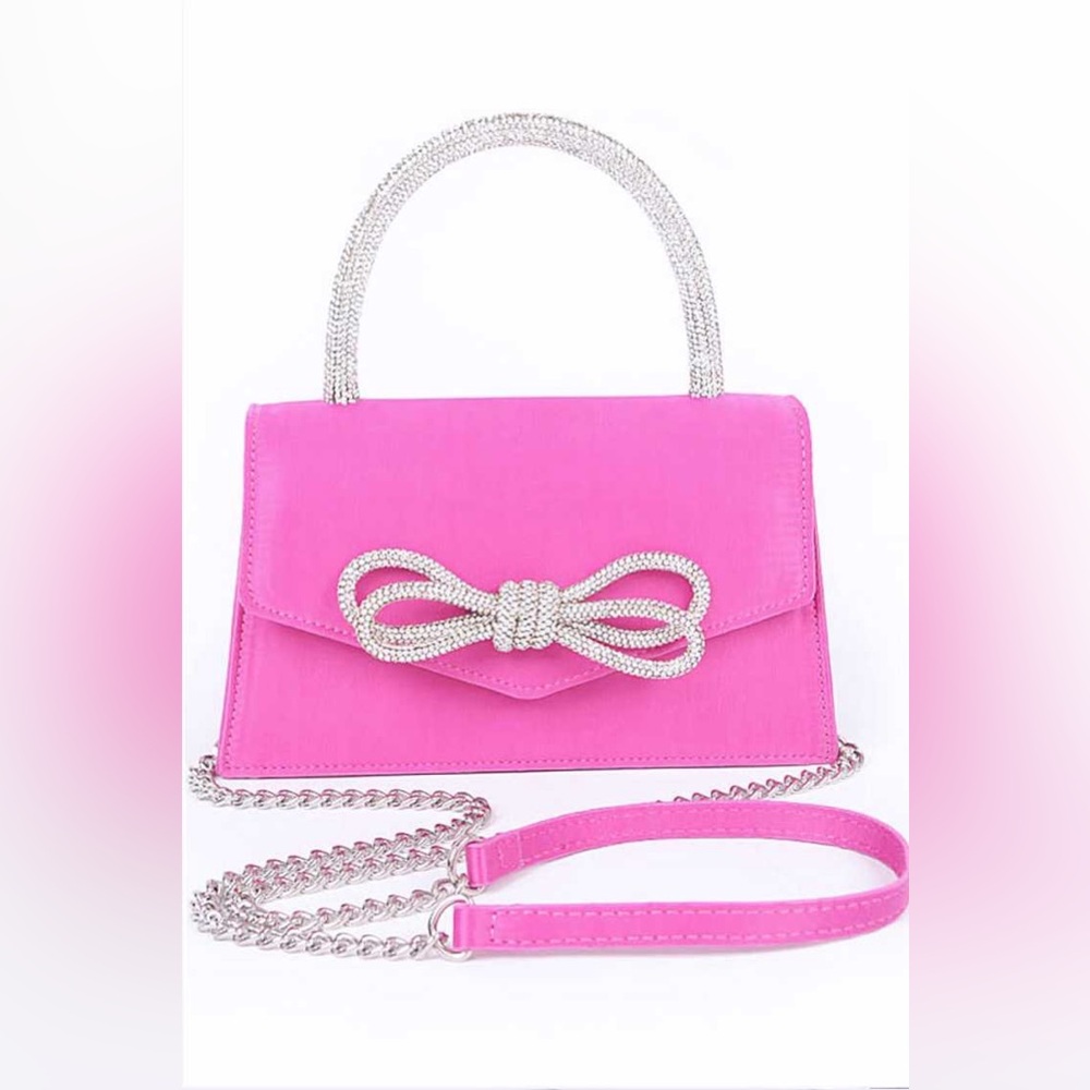 Rhinestone Bow Accent Top Handle Swing Handbag - Picture 1 of 1